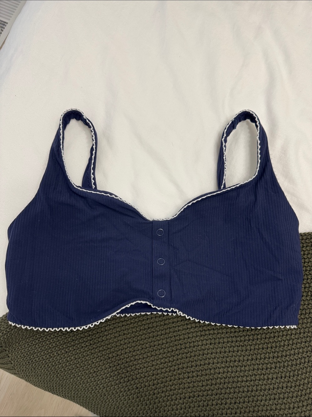 Navy Ribbed Lace-Trim Bralette NWOT